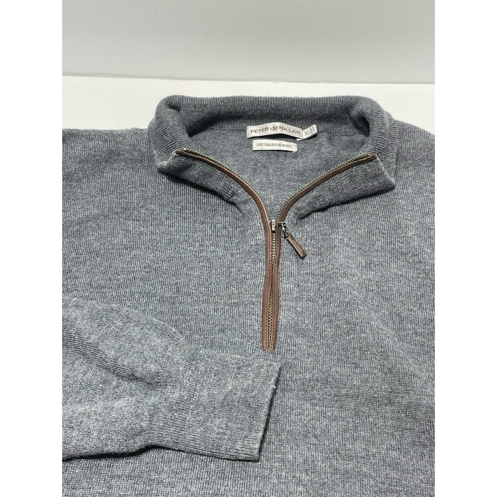 Peter Millar Sweater 1/4 Zip 100% Merino Wool Gray Size XL